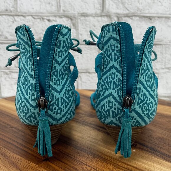 Minnetonka Merida II 71605 Womens 9 Teal Suede Aztec Wedge Gladiator Sandals - Picture 5 of 14